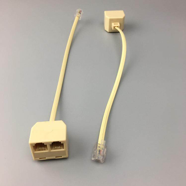 电话一分二接线盒/1分2带线牛角转接头分线器分离器4芯