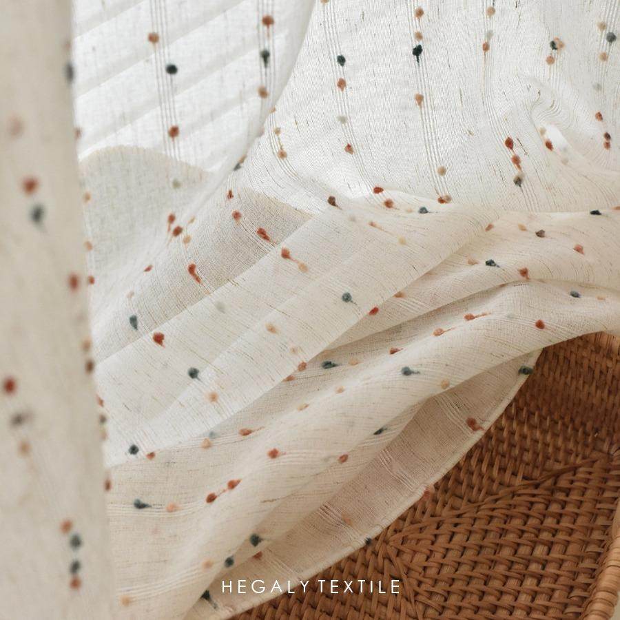 复古彩虹糖窗纱帘透光中古法式亚麻可爱儿童房窗帘卧室纱