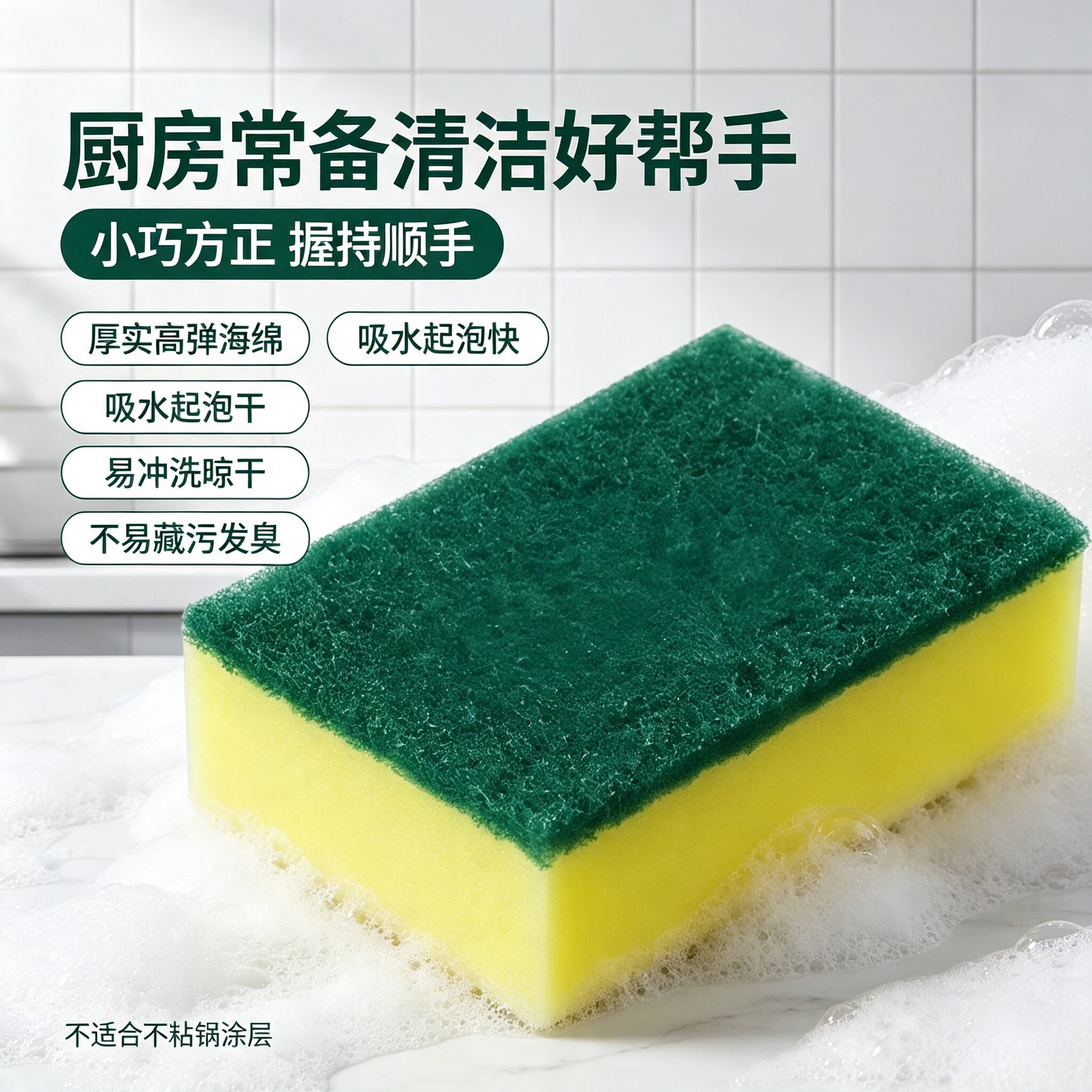 双面海绵百洁布厨房洗碗刷锅神器粗柔双效强力去油污家用清洁海绵