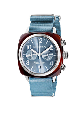 BRISTON 法国进口Clubmaster Classic冰蓝表带玳瑁盘经典系列手表