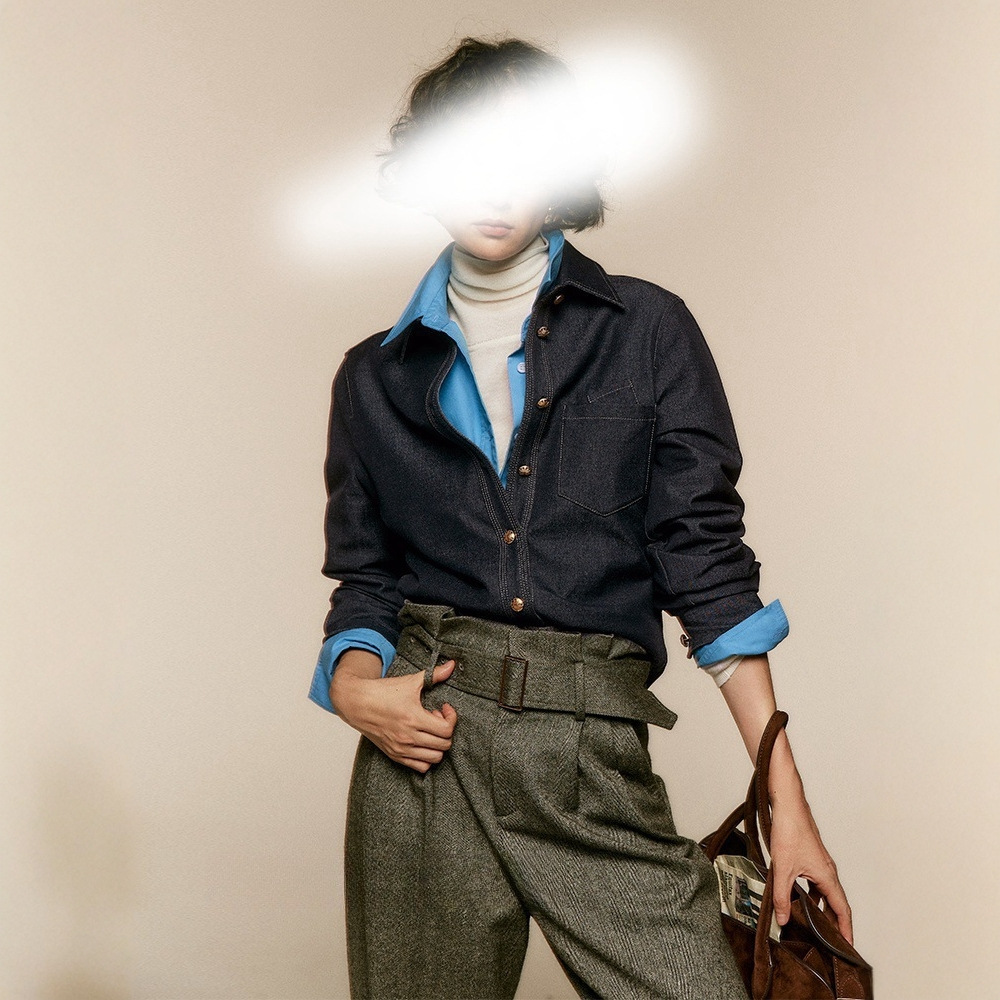 2025秋季免熨烫垂坠柔软TR牛仔复古明线牛仔衬衫