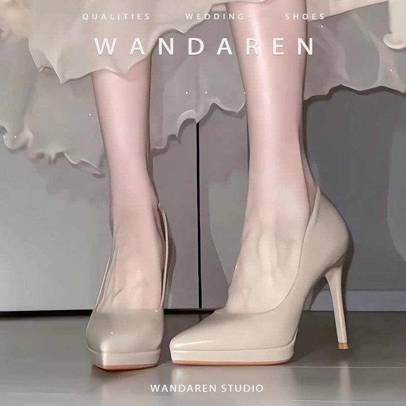 裸色浅口高跟鞋女细跟2025新款防水台不累脚单鞋气质尖头职业鞋