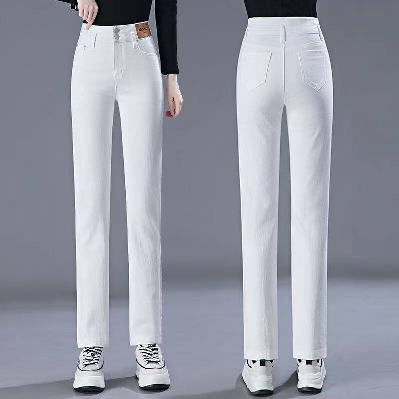 白色牛仔九分裤女2025春季新款休闲高腰显瘦弹力女裤时尚直筒裤