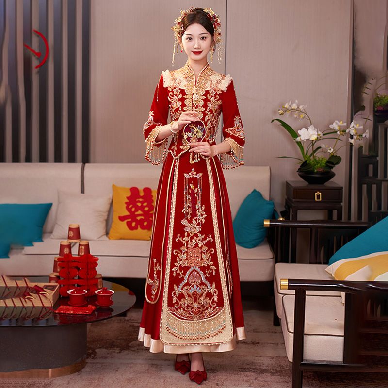 秀禾服婚服新娘2025新款小个子结婚出阁龙凤褂新中式秀和服缎面薄