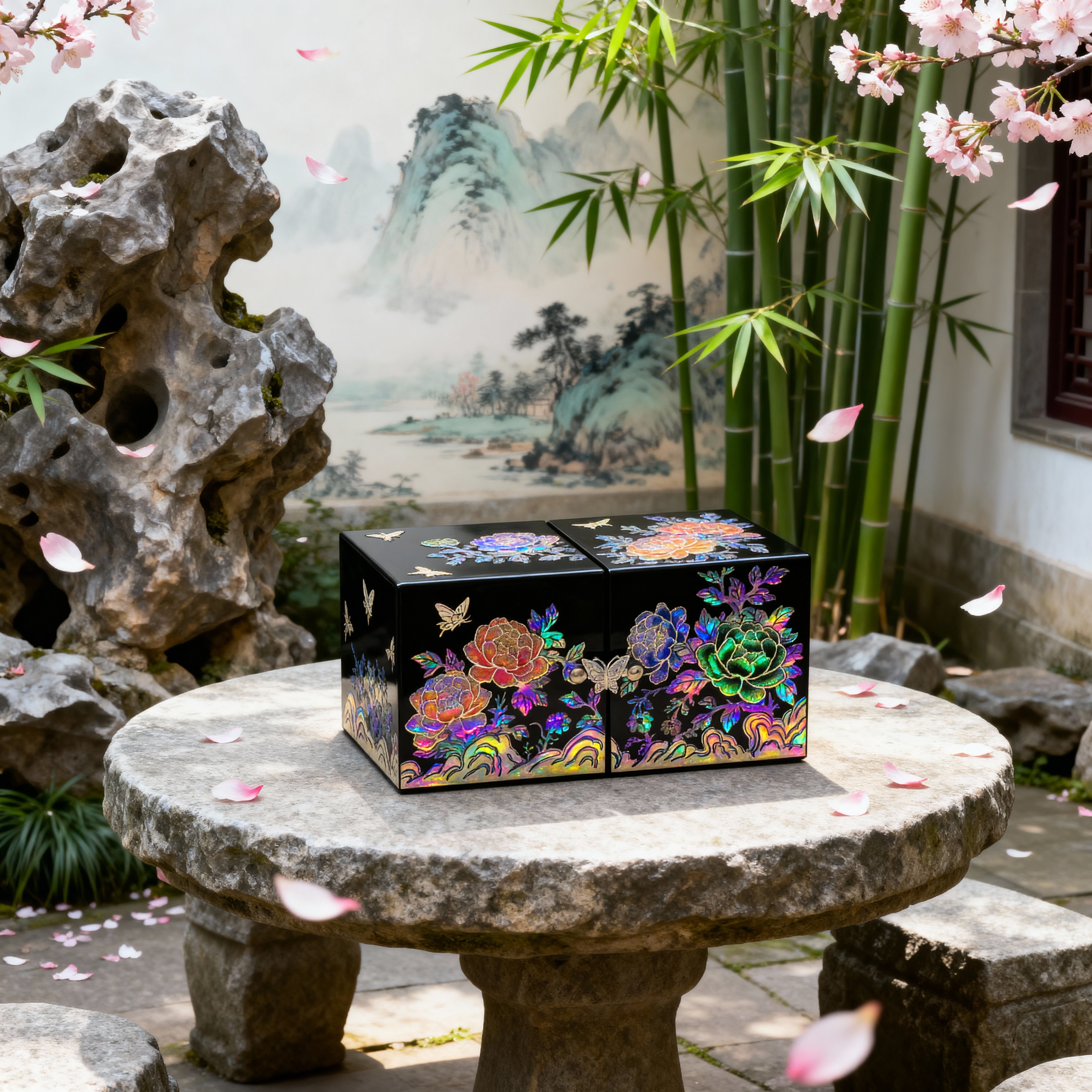 复古螺钿漆器多功能首饰盒