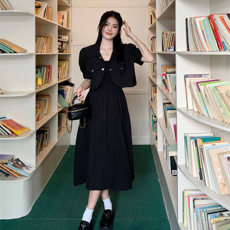 大码胖mm套装女装外套吊带连衣裙两件套女2024夏季新款气质修身潮