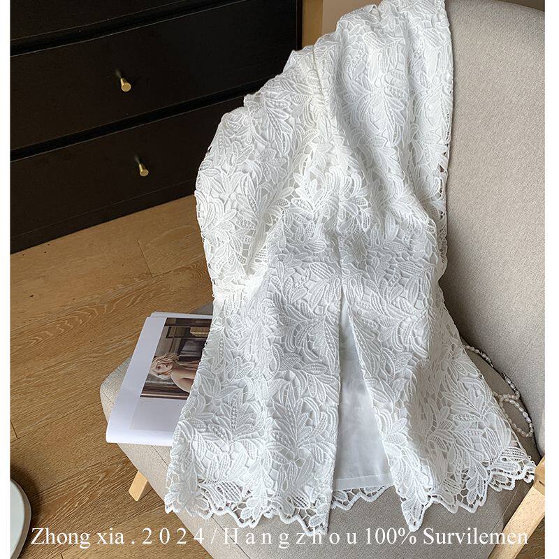 白色半身裙女夏季蕾丝高腰气质包臀裙2025款高级感半裙开叉直筒裙