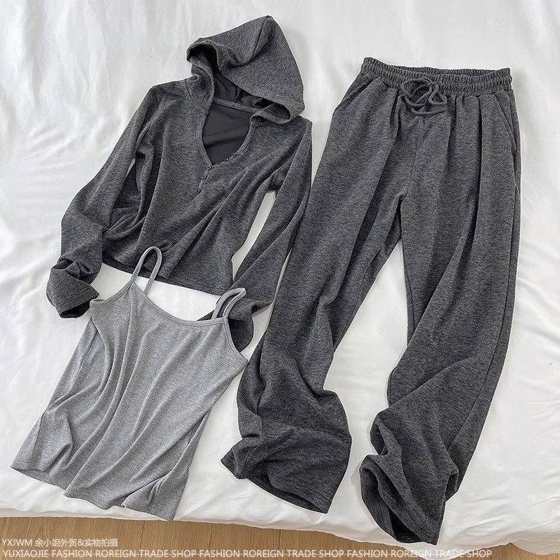春秋时尚休闲运动套装女2025新款洋气简约百搭连帽卫衣韩版阔腿裤,女装/女士精品,时尚套装,淘宝优惠券,粉丝福利购,淘宝优惠卷