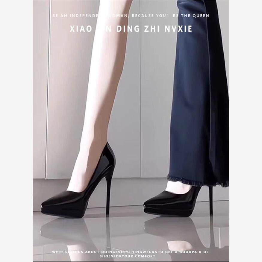 不累脚防水台高跟鞋女细跟尖头2025新款黑色性感百搭职业气质单鞋