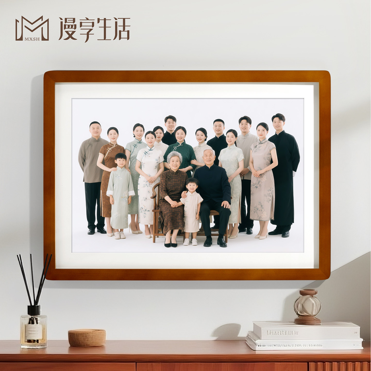 全家福实木相框挂墙定制洗照片加打印做成相册框架冲印a3放大合照