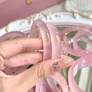 粉紫色猫眼石手镯女冰种粉新款玉髓亮透水润粉色猫眼石高级美人镯