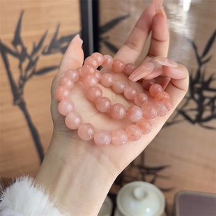 [纯天然]新疆金丝玉桃花酿粉色手串女款手串圆珠手链旺夫款玉礼盒
