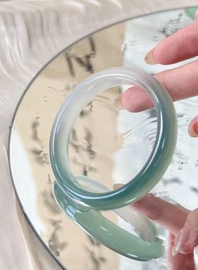 玉髓手镯女天然玛瑙胖圆条半山半水玉镯蓝水绿复古水晶镯子闺蜜礼