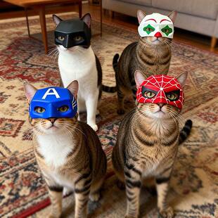 搞笑猫咪面具红色蜘蛛风格 猫咪头型适用万圣节圣诞节派对宠物面具