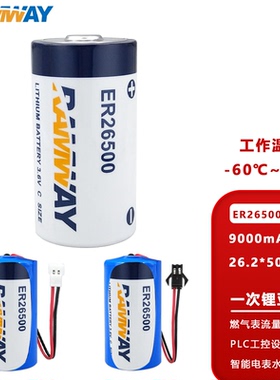 RAMWAY睿奕ER26500 2号C型3.6V锂电池适用水表燃气天然气表涡轮涡街流量计GPS定位机器人工控伺服电池LS26500