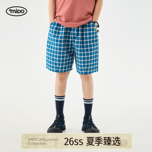 【商场同款】mipo夏季儿童短裤户外运动宽松男女童格纹休闲潮裤子