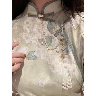 饰胸针配饰 古风旗袍压襟莲花珍珠流苏蝴蝶吊坠汉服压襟胸前挂件装