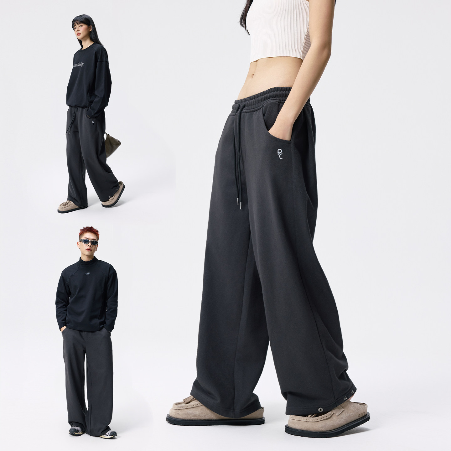 Remedy 美式复古刺绣运动卫裤男女秋季新款宽松直筒阔腿休闲长裤