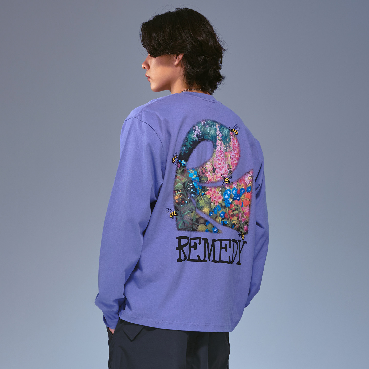 Remedy美式潮牌花海昆虫刺绣上衣秋季国潮宽松休闲长袖T恤男女