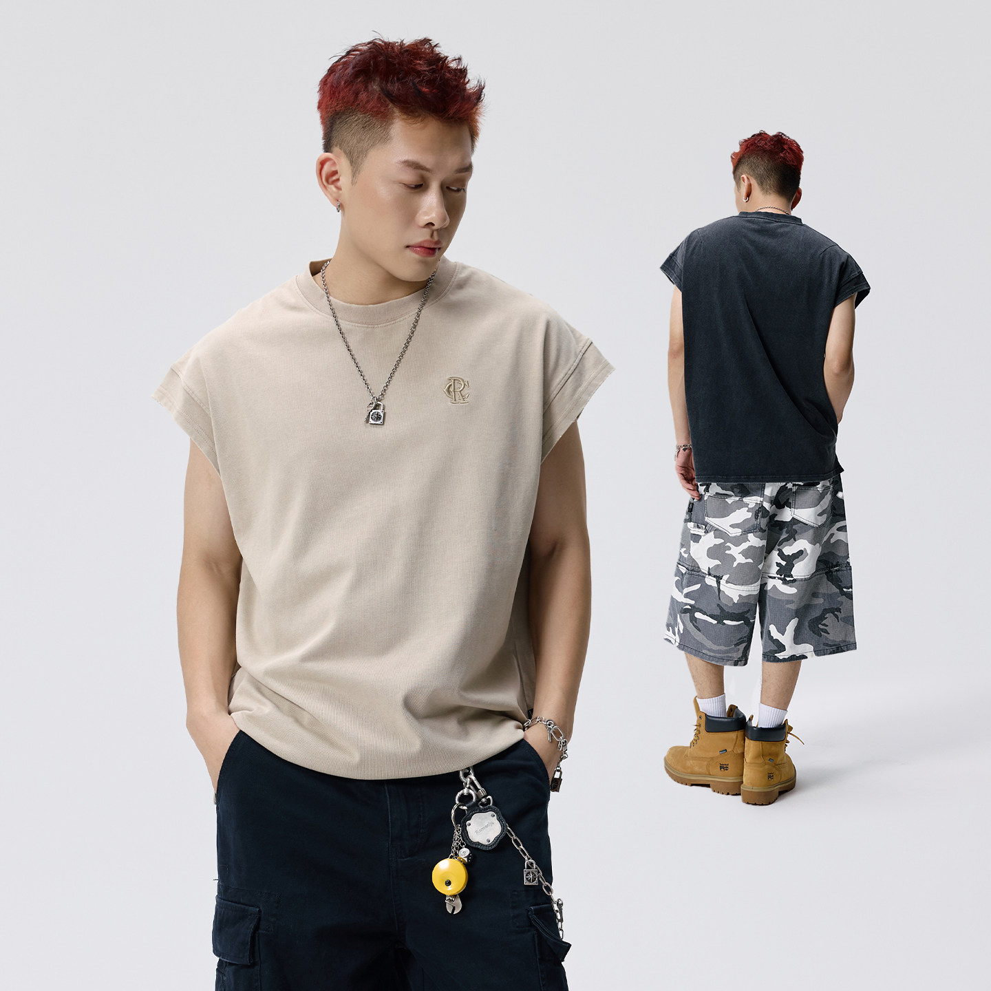 Remedy 美式复古刺绣无袖背心男女潮牌水洗做旧宽松休闲坎肩上衣