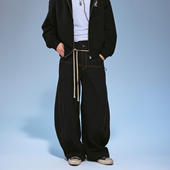 男女潮牌黑色宽松直筒阔腿长裤 Remedy美式 复古剪裁斜纹弯刀休闲裤