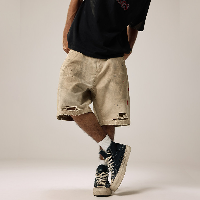 Remedy【D-kiss】国潮工装五分裤美式复古水洗做旧破洞休闲短裤男,男装,休闲裤,淘宝优惠券,粉丝福利购,淘宝优惠卷