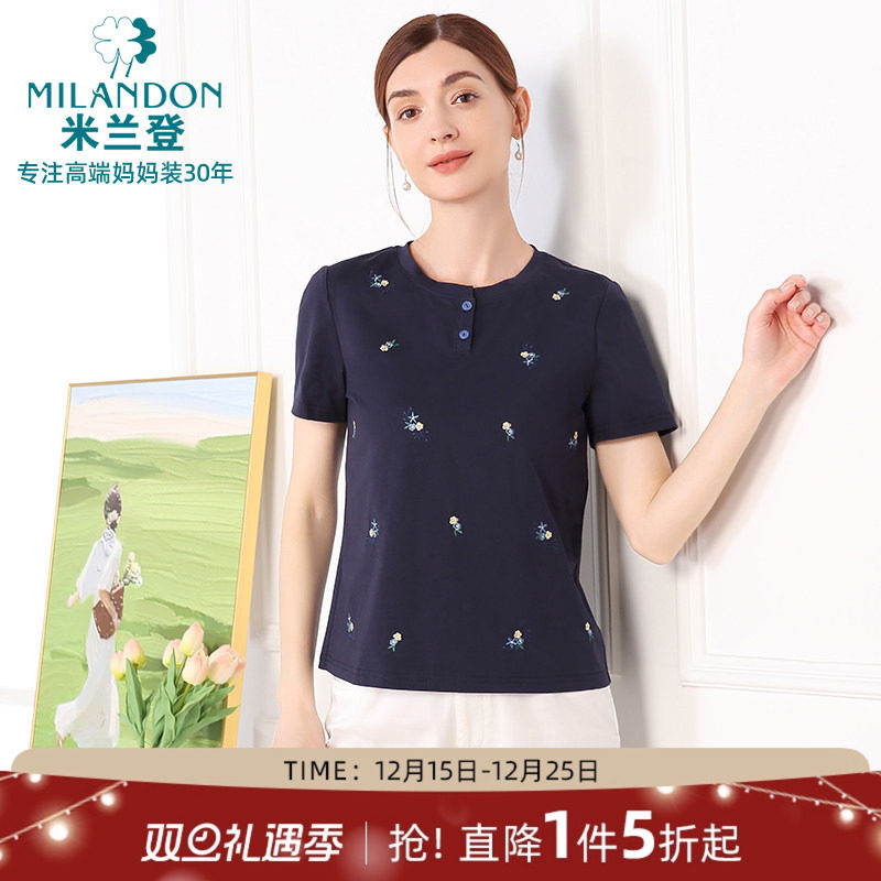 米兰登中老年妈妈短袖针织T恤衫