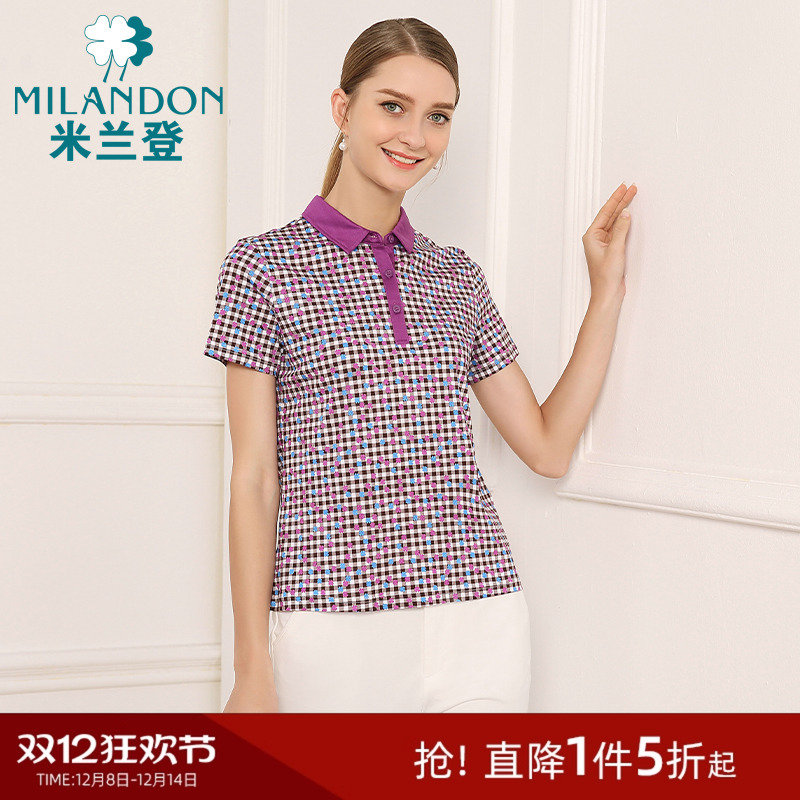 米兰登夏季纯棉短袖翻领妈妈装