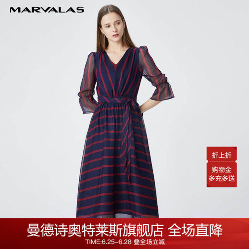 曼德诗雪纺连衣裙女2025新款