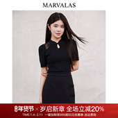 曼德诗新中式 拼接镂空蕾丝网纱设计上衣短袖 针织T恤2026春季 新款