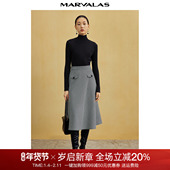 高腰精纺羊毛经典 曼德诗复古黑白格子半身裙2025夏装 新款 A摆长裙