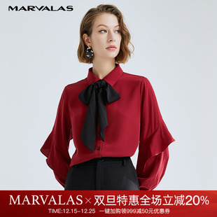 设计感时尚 新款 蝴蝶结系带雪纺上衣 女设计感2025年秋装 曼德诗衬衫