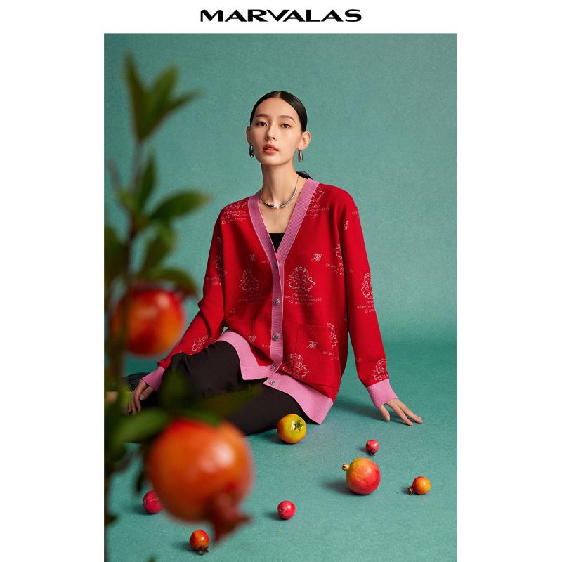 曼德诗单排扣毛针织衫