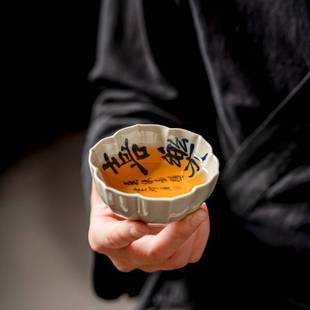 单杯陶瓷品茗杯 草木灰手绘茶杯个人家用主人杯功夫茶具创意复古式