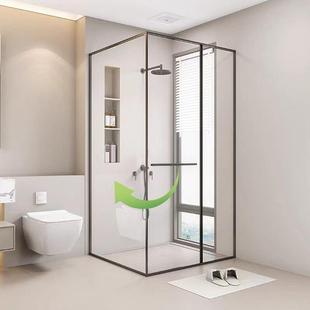 极窄L型侧移门淋浴房干湿分离玻璃隔断小户型卫生间内飞侧滑浴屏