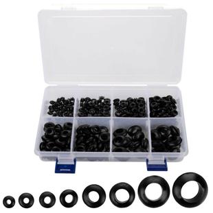 295pcs盒装黑色橡胶防水绝缘双面工字型硅胶护线圈 3-14mm