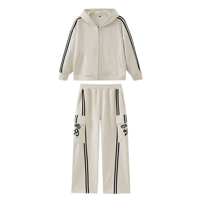 380g重磅加绒显瘦连帽宽松卫衣套装男女同款美式弯刀裤潮牌开衫冬