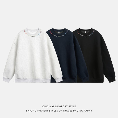 380g重磅圆领卫衣秋季新款撞色彩虹字母刺绣廓形质感套头衫外套q