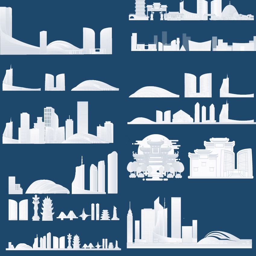 合肥安徽地标剪影旅游设计建筑手绘景点地平天际线描稿插画图素材