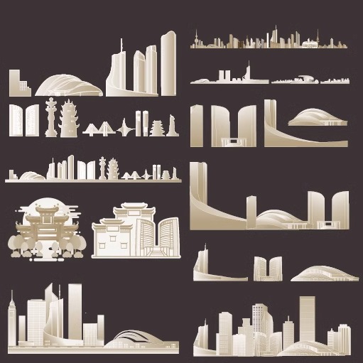 合肥安徽设计地标剪影旅游景点建筑手绘地平天际线描稿插画图素材