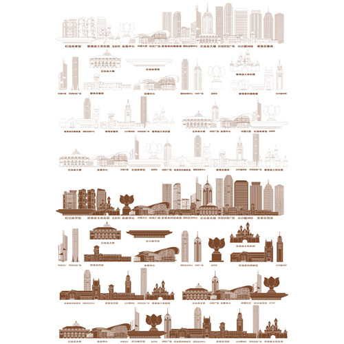 香港粤港澳城市大湾区地标志景点建筑天际线条描稿手绘旅游元素材