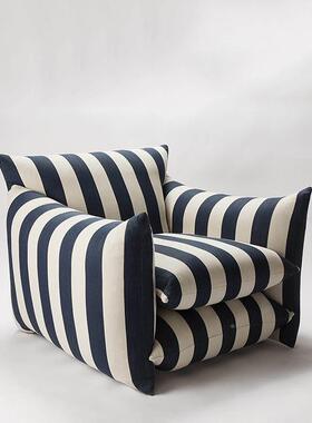 式drsf246红椅蓝色条纹牛仔面人料阳台单客厅设计师扶手椅网红时