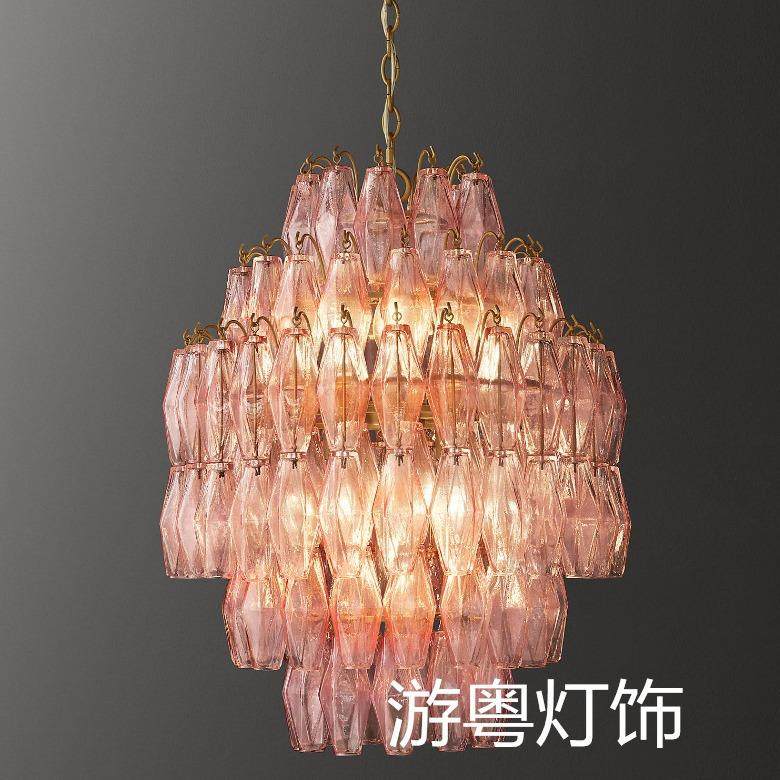 法式美式设计师轻奢灯儿童公主房创意粉红色玻璃吊灯个性卧室书房,家装灯饰光源,智能吊灯,淘宝优惠券,粉丝福利购,淘宝优惠卷