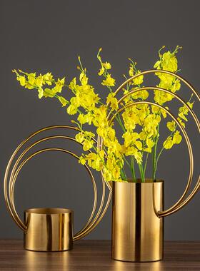 现代简约几何金属花瓶摆件样板房角几餐桌客厅电视柜桌面装饰插花