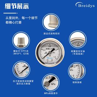 YN40Z轴向耐震压力表高精度气动表液压表水压表0 1.6MPa一分牙1