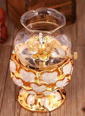 供灯陶瓷镀金沙莲花液体酥油灯陶瓷供灯厂家直销金色玻璃灯罩
