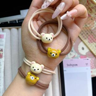 可爱咖色小熊发圈轻松熊发圈简约发绳少女卡通皮筋马尾发饰头绳
