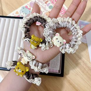 可爱甜美头绳皮筋轻松熊发圈小熊花边头皮少女卡通清新简约马发绳