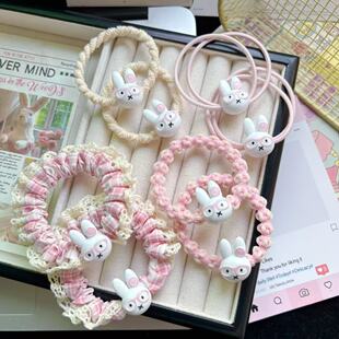 可爱眼镜米菲兔粉色发圈组合ins少女心超萌甜美情侣闺蜜发饰头绳