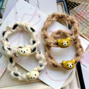 秋冬轻松小熊头发圈甜美简约马尾皮筋ins风毛绒高弹麻花发绳头绳